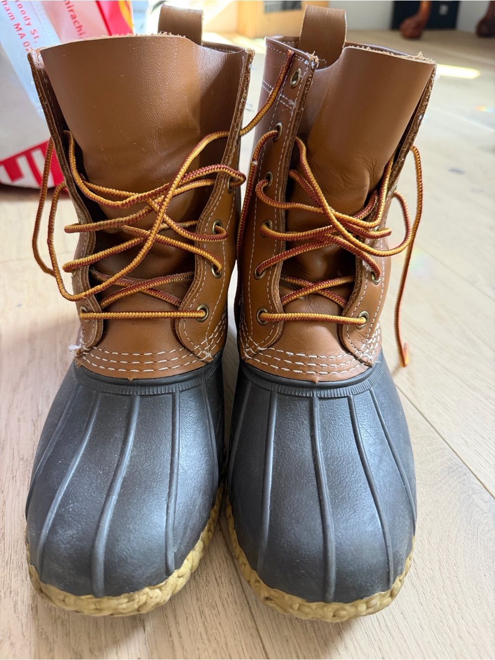 L.L. Bean Brown Leather and Dark Gray/Brown Rubber Duck Boots